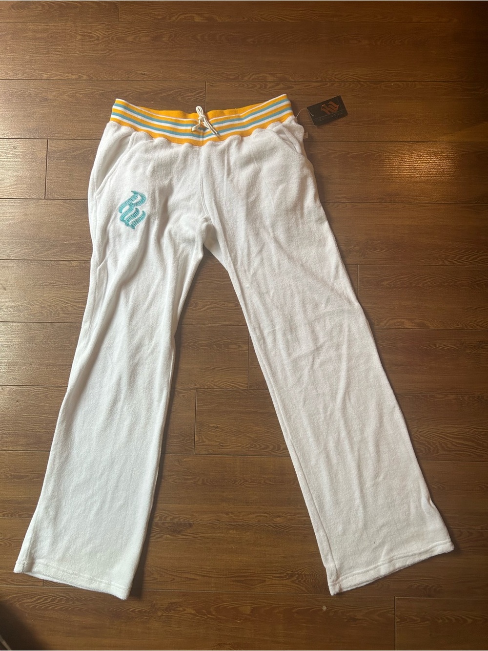 Rocawear White Sweatpants with Yellow & Blue Waistband